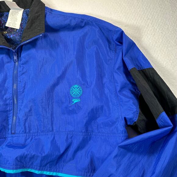 Speedo 90's Vintage Windbreaker Blue Black Size Large 1/4 Zip Up Light Jacket - Picture 2 of 12